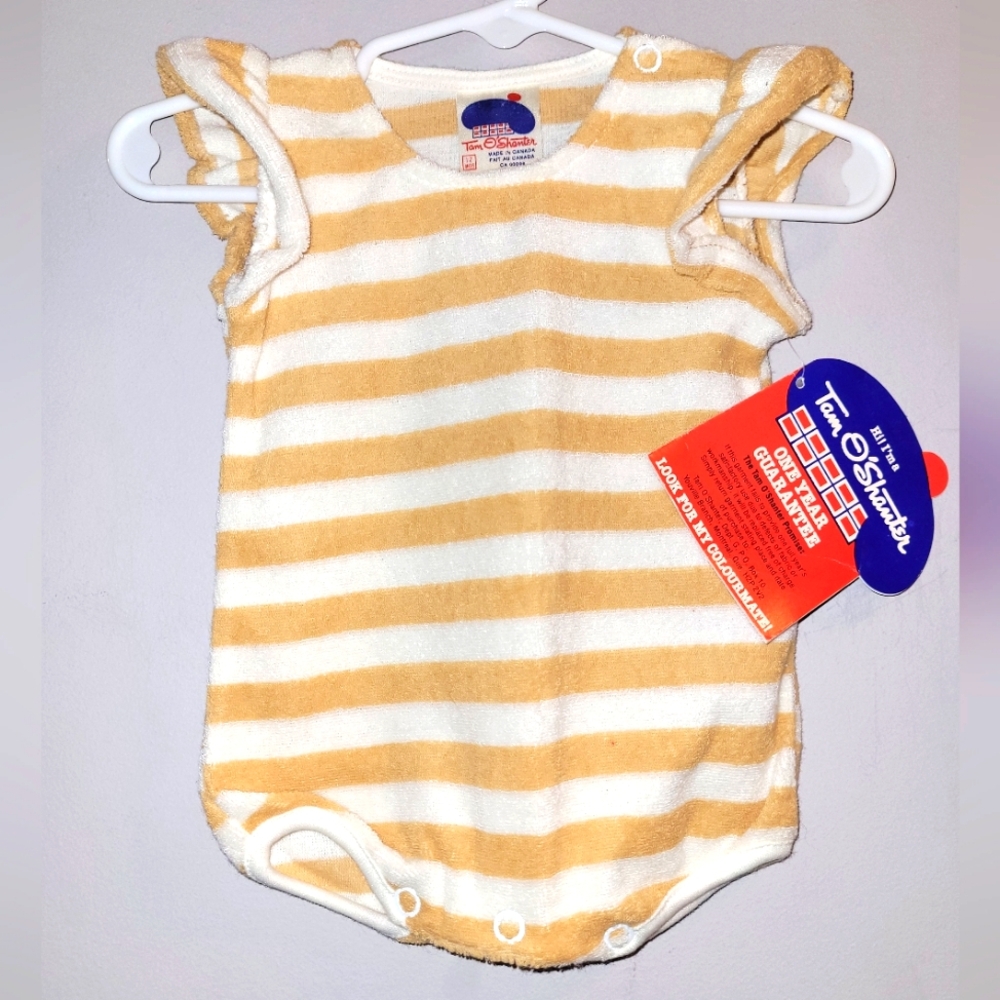 🆕️ Vintage Tam O'Shanter Striped Terrycloth Baby Girls One Piece Outfit